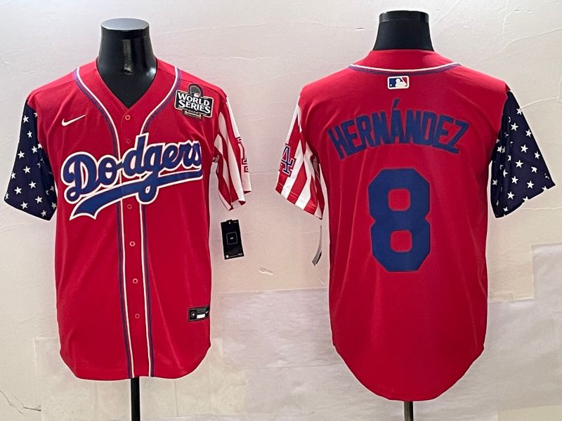 Men Los Angeles Dodgers #8 Hernandez Red a generation of national flags Joint name 2025 Nike MLB Jersey style 8